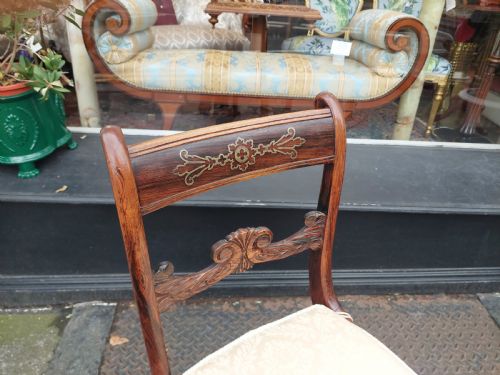 SET OF SIX REGENCY BRASS INLAID FAUX ROSEWOOD DINING CHAIRS - ADDITIONAL PHOTO 2