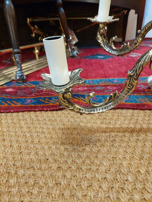 1920'S EIGHT BRANCH BRASS CHANDELIER WITH CAST ACANTHUS LEAF MOUNTS - ADDITIONAL PHOTO 2