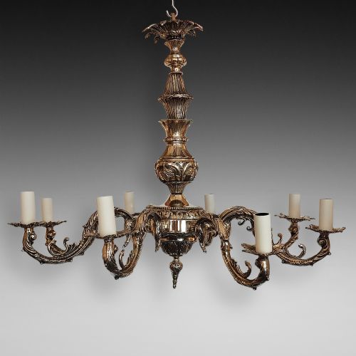 1920'S EIGHT BRANCH BRASS CHANDELIER WITH CAST ACANTHUS LEAF MOUNTS - ADDITIONAL PHOTO 14