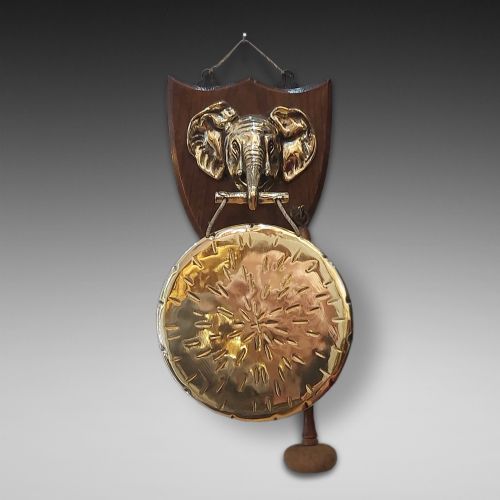 Early 20thc Brass and Oak Gong