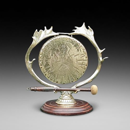 Early 20thc Brass & Oak Table Top Gong