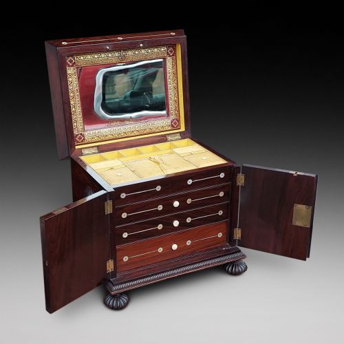 FINE 19THC ROSEWOOD AND MOTHER OF PEARL JEWELLERY CABINET - ADDITIONAL PHOTO 1