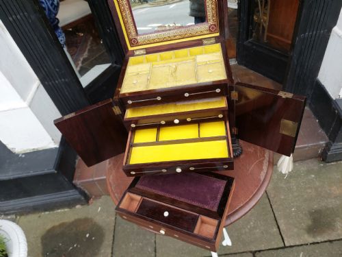 FINE 19THC ROSEWOOD AND MOTHER OF PEARL JEWELLERY CABINET - ADDITIONAL PHOTO 5