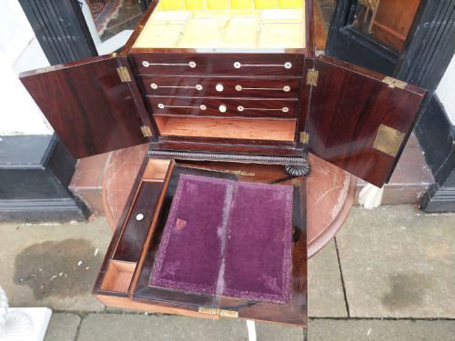 FINE 19THC ROSEWOOD AND MOTHER OF PEARL JEWELLERY CABINET - ADDITIONAL PHOTO 9