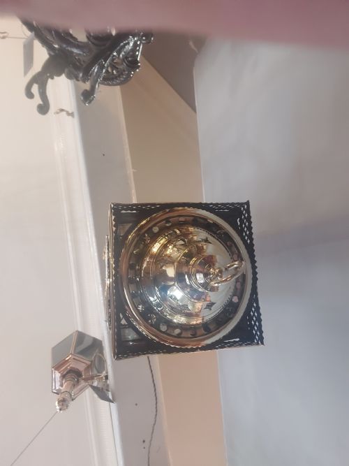 VICTORIAN BRASS AND COLOURED GLASS LANTERN - ADDITIONAL PHOTO 1