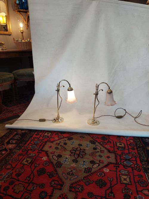 PAIR OF EARLY 20THC BRASS SWAN NECK DESK LAMPS - ADDITIONAL PHOTO 5