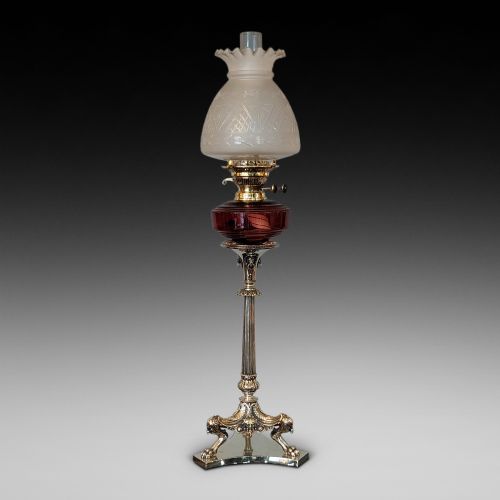 Late Victorian Silver Plated Brass Oil Lamp