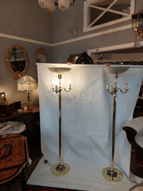PAIR OF 1920'S BRASS STANDARD LAMP UPLIGHTERS - ADDITIONAL PHOTO 11