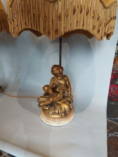 PAIR OF ITALIAN GILT ALABASTER MOUNTED CHERUBIC TABLE LAMPS - ADDITIONAL PHOTO 2