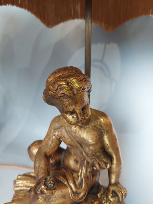 PAIR OF ITALIAN GILT ALABASTER MOUNTED CHERUBIC TABLE LAMPS - ADDITIONAL PHOTO 6