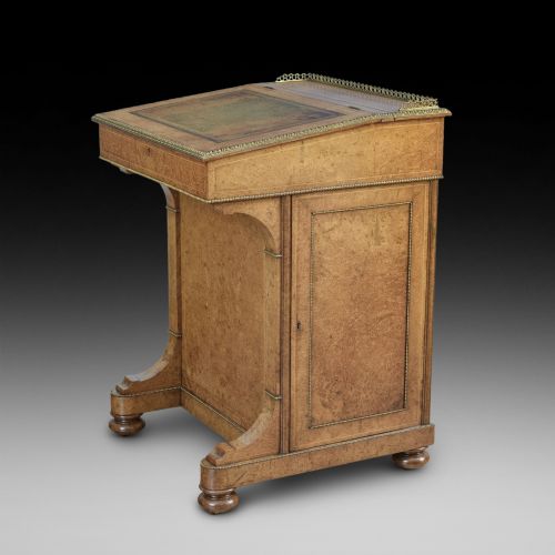 MID 19THC AMBOYNA BRASS MOUNTED DAVENPORT