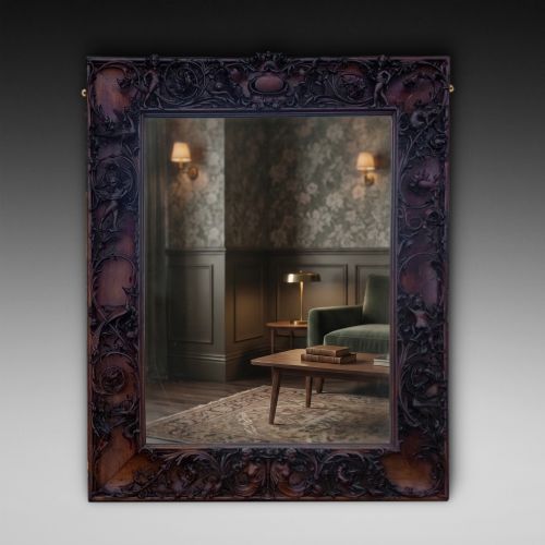 Large Victorian Carved Walnut Wall Mirror