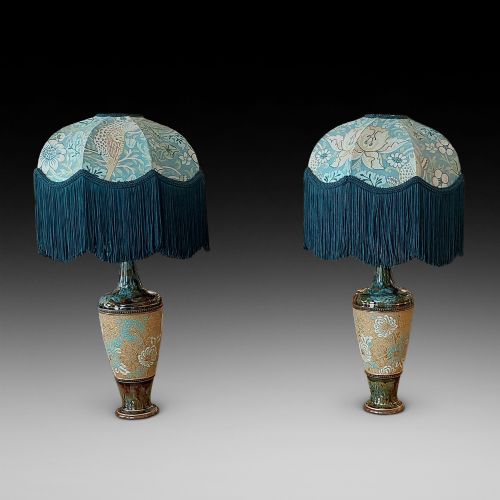 Pair of Early 20thc Royal Doulton Slaters Stoneware Lamps