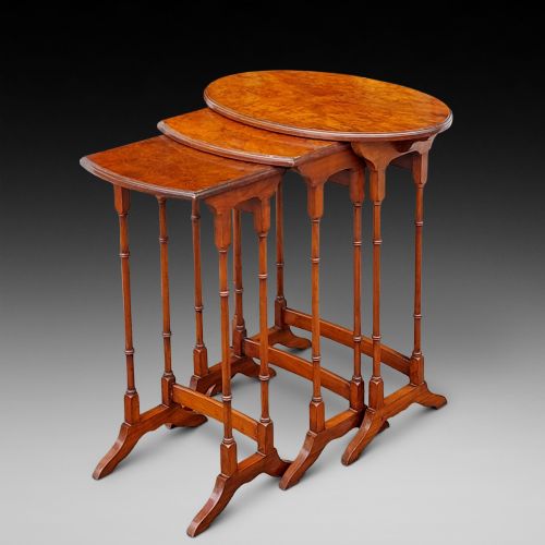 Edwardian Burr Walnut Trio of Nesting Tables