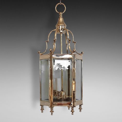 Edwardian  Brass Hexagonal Lantern