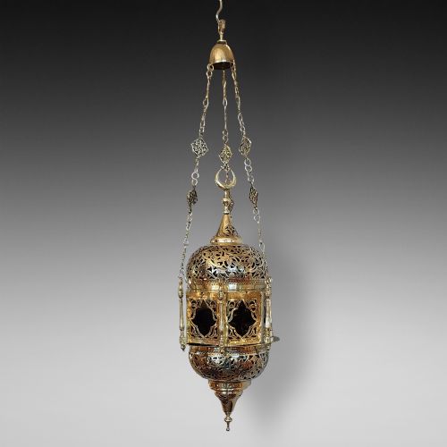 Brass and Stained Glass Moroccan Lantern