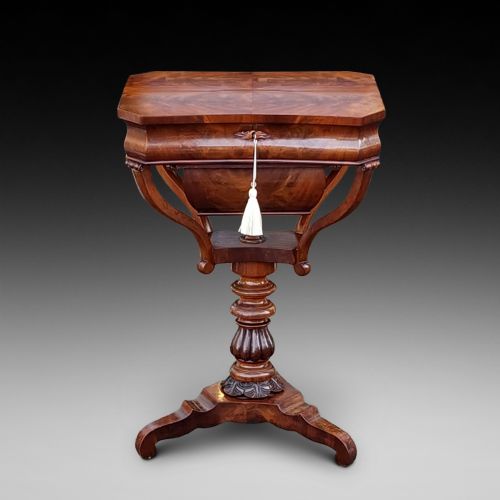 Victorian Flame Mahogany Sewing Table in Biedermeier Style