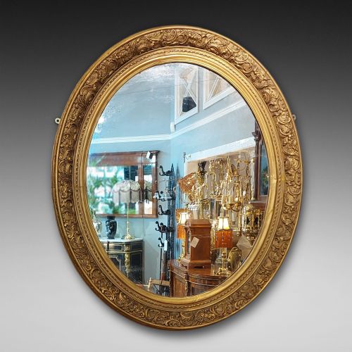 19thC Giltwood Oval Wall Mirror 
