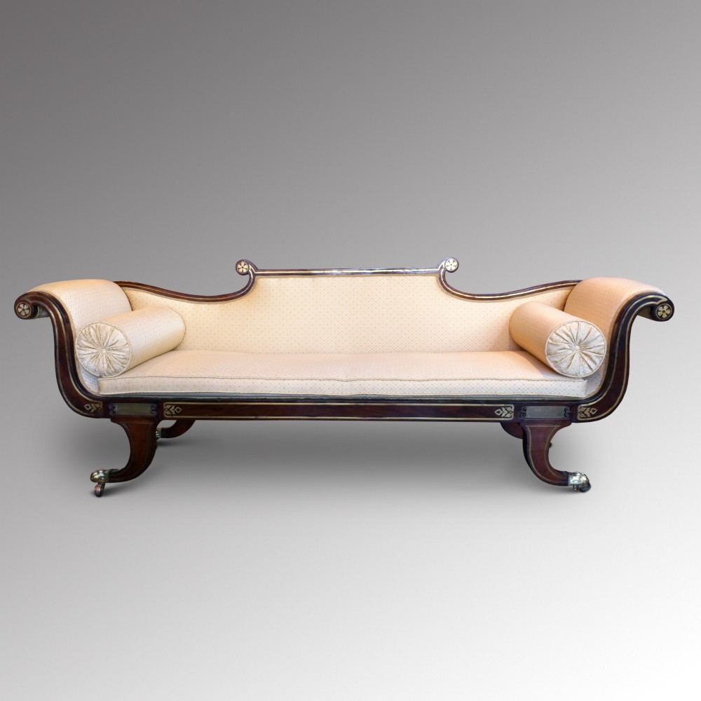 Regency Brass Inlaid Rosewood Settee