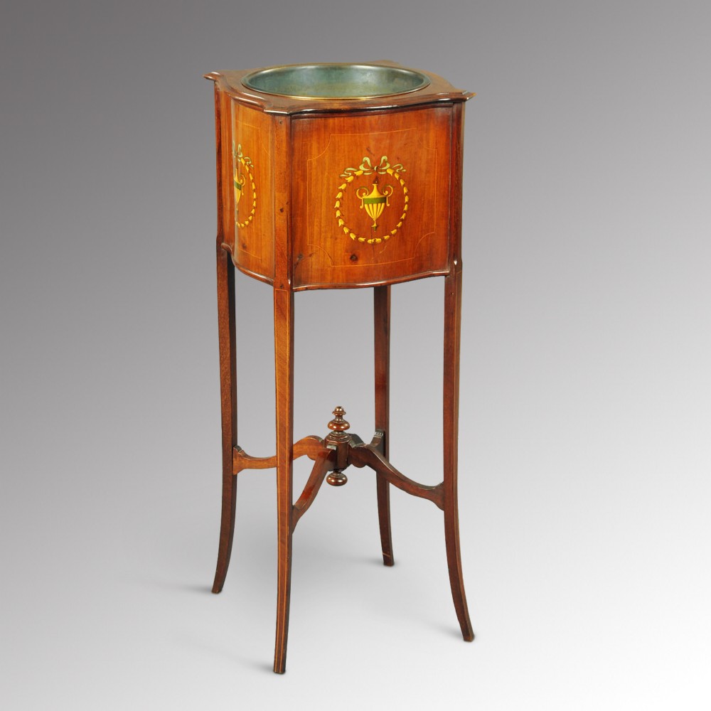 Edwardian inlaid and painted mahogany plant stand