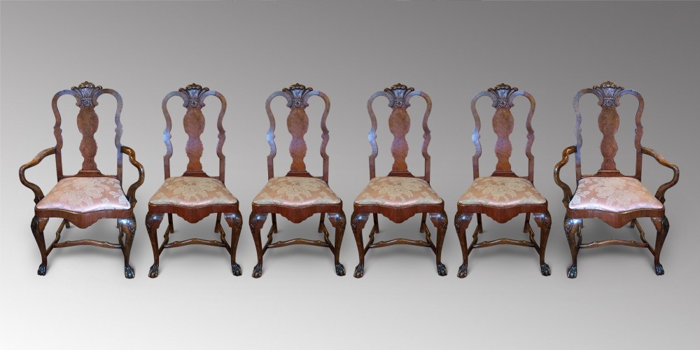  Set of 6 Dining Walnut Chairs