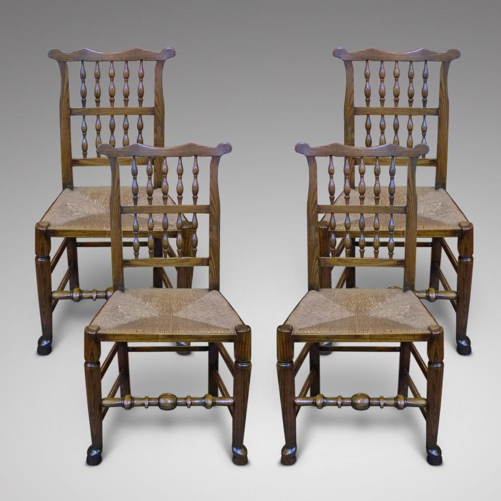 Set of 4 Mid 19th Century Ash Spindle Backed Kitchen Chairs