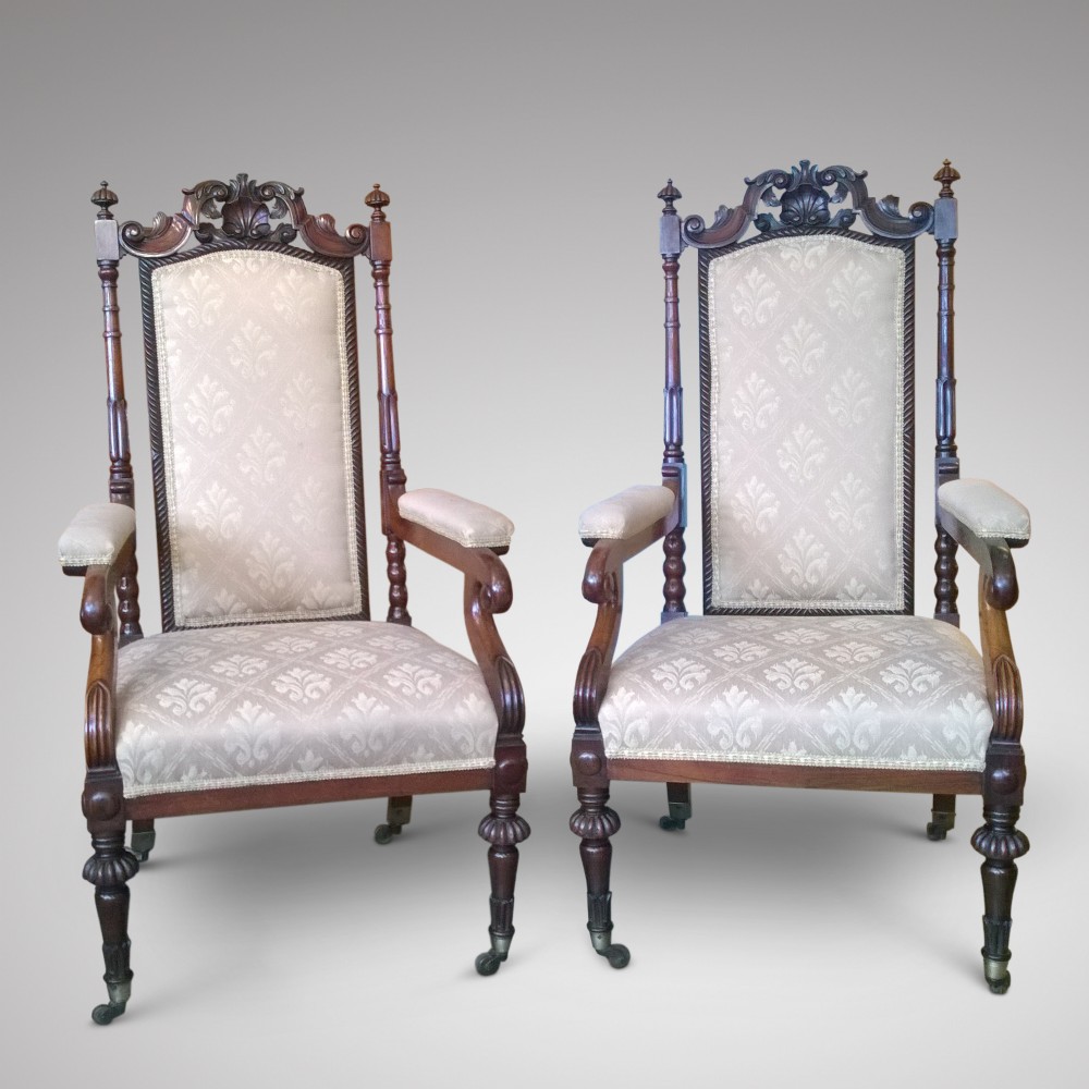 Pair of Late Regency Rosewood Throne Chairs