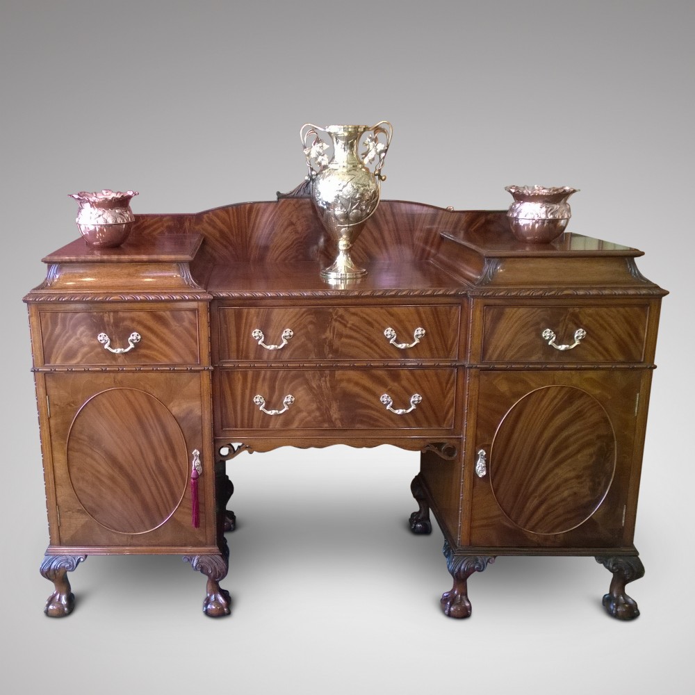 Edwardian Flame Mahogany Pedestal Sideboard