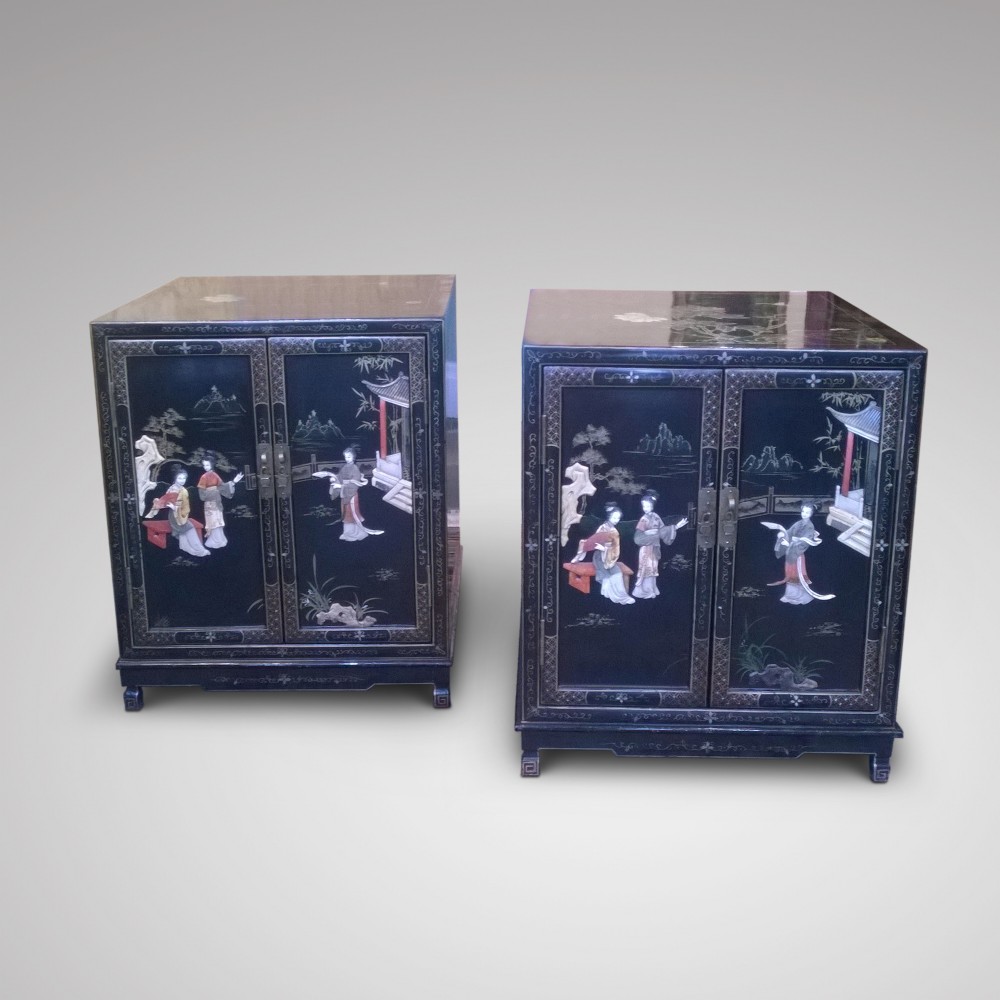 Pair of Japanned Black Lacquered Cabinets
