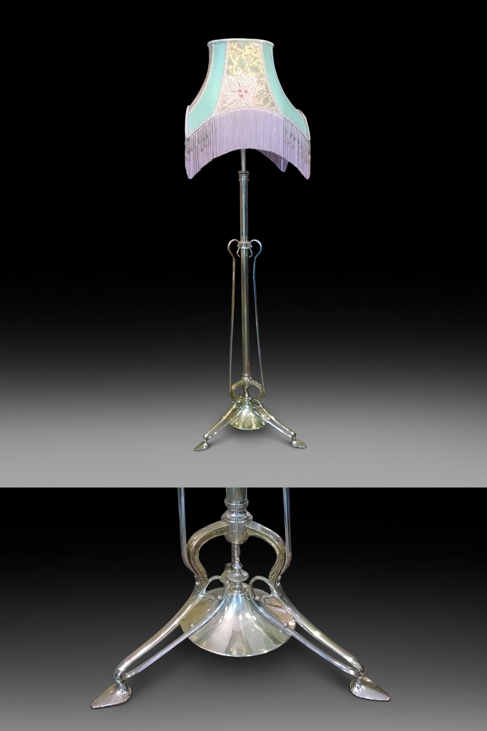 Art Nouveau Brass Extendable Standard Lamp