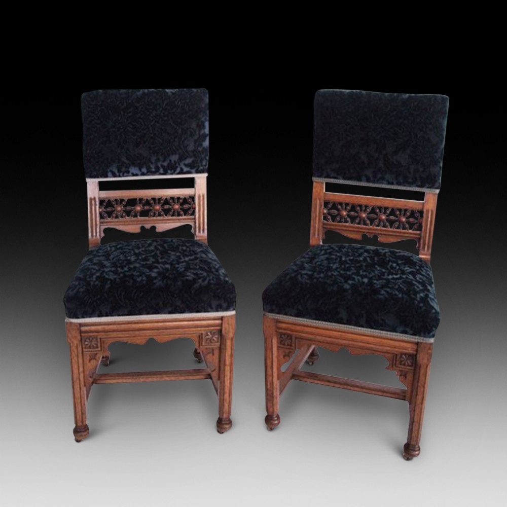 Pair of Gothic revival oak chairs