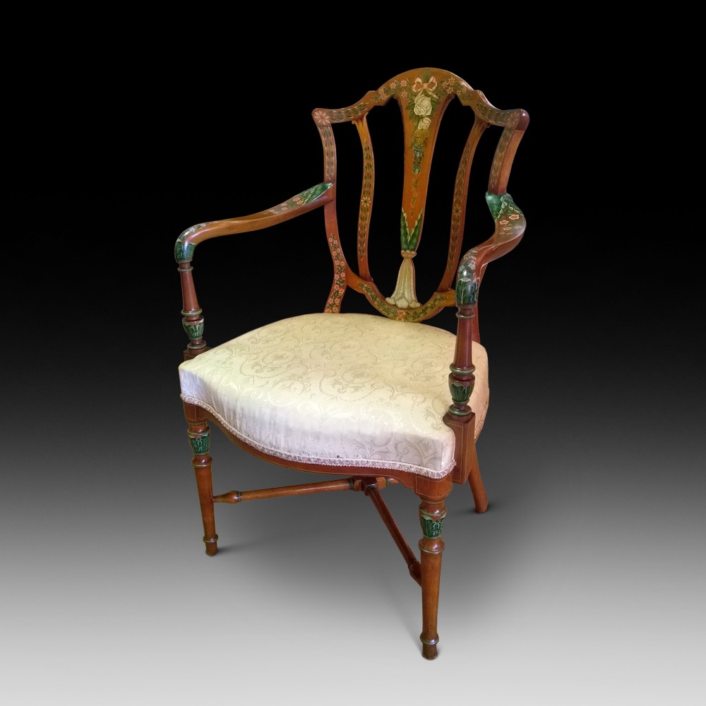 Edwardian Satinwood Open Armchair
