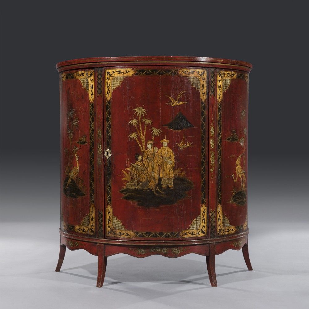 Mid 19thC Chinoiserie Lacquered Demi Lune Cabinet