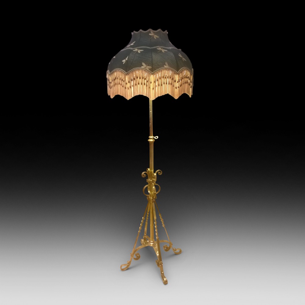 Arts and Crafts Brass Extending Standard Lamp