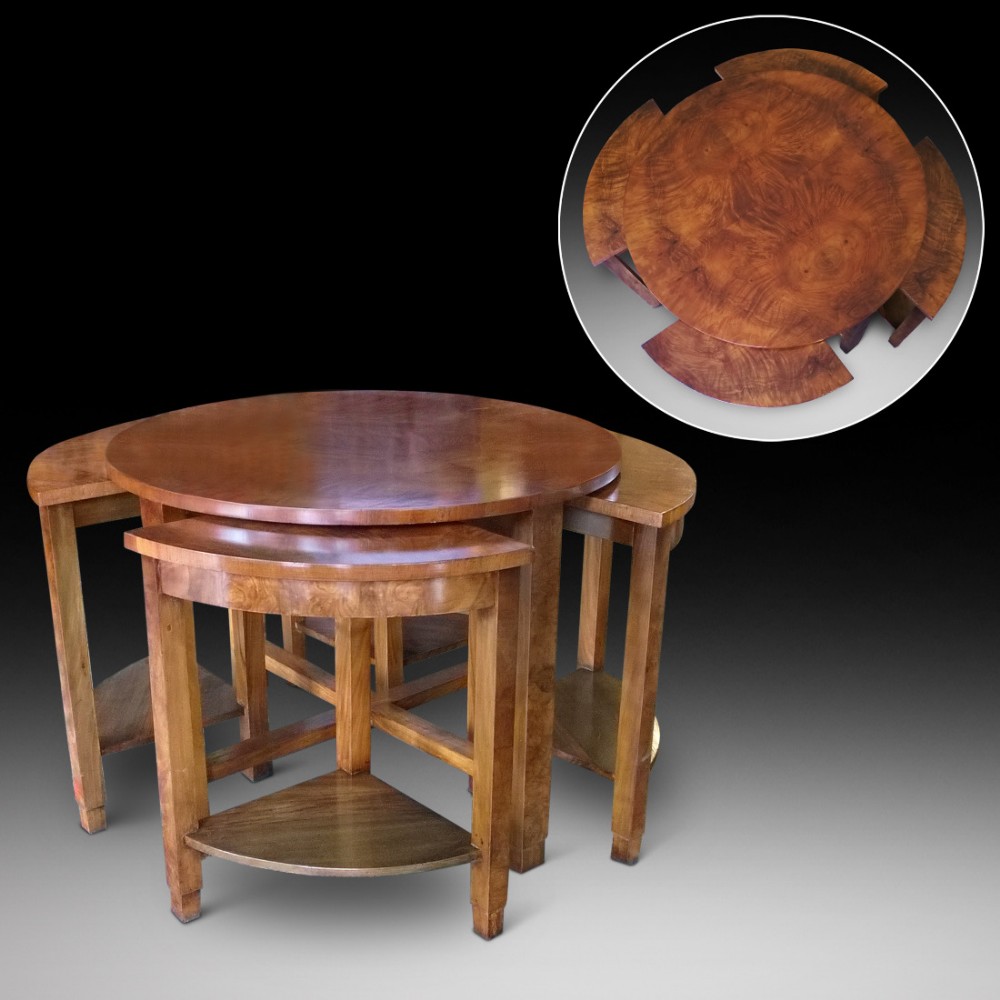 Burr Walnut Art Deco Nest of 5 Coffee Tables