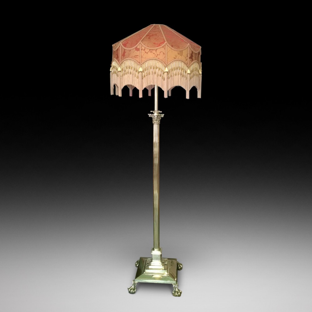 A Victorian Brass Corinthian Column Standard Oil Lamp