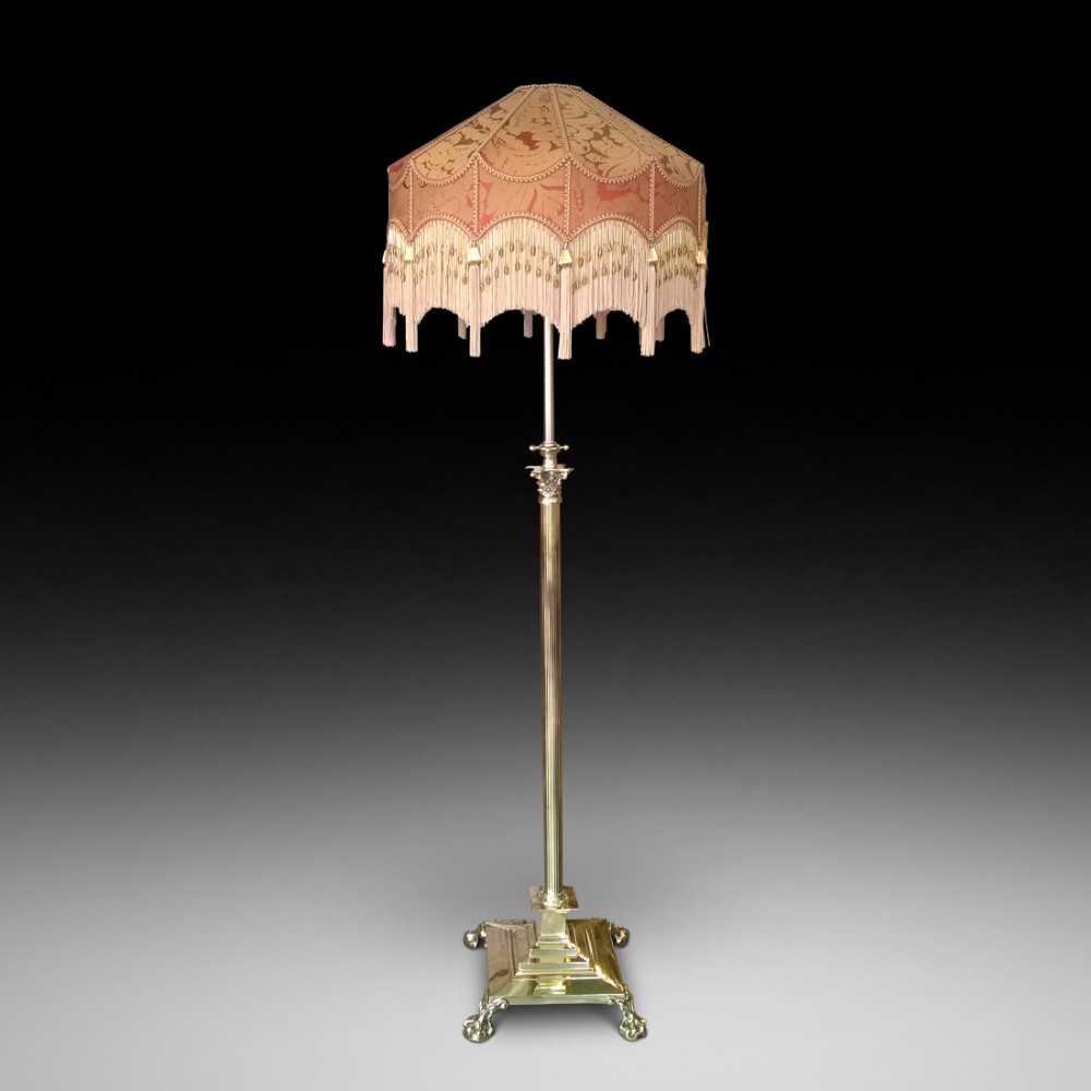 A Victorian Brass Corinthian Column Standard Oil Lamp