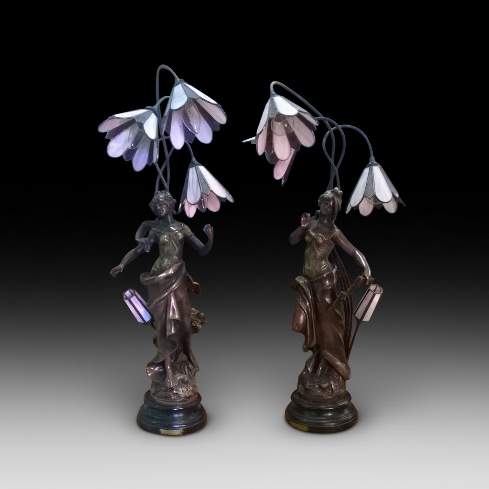 Pair of French Spelter Figurine Table Lights