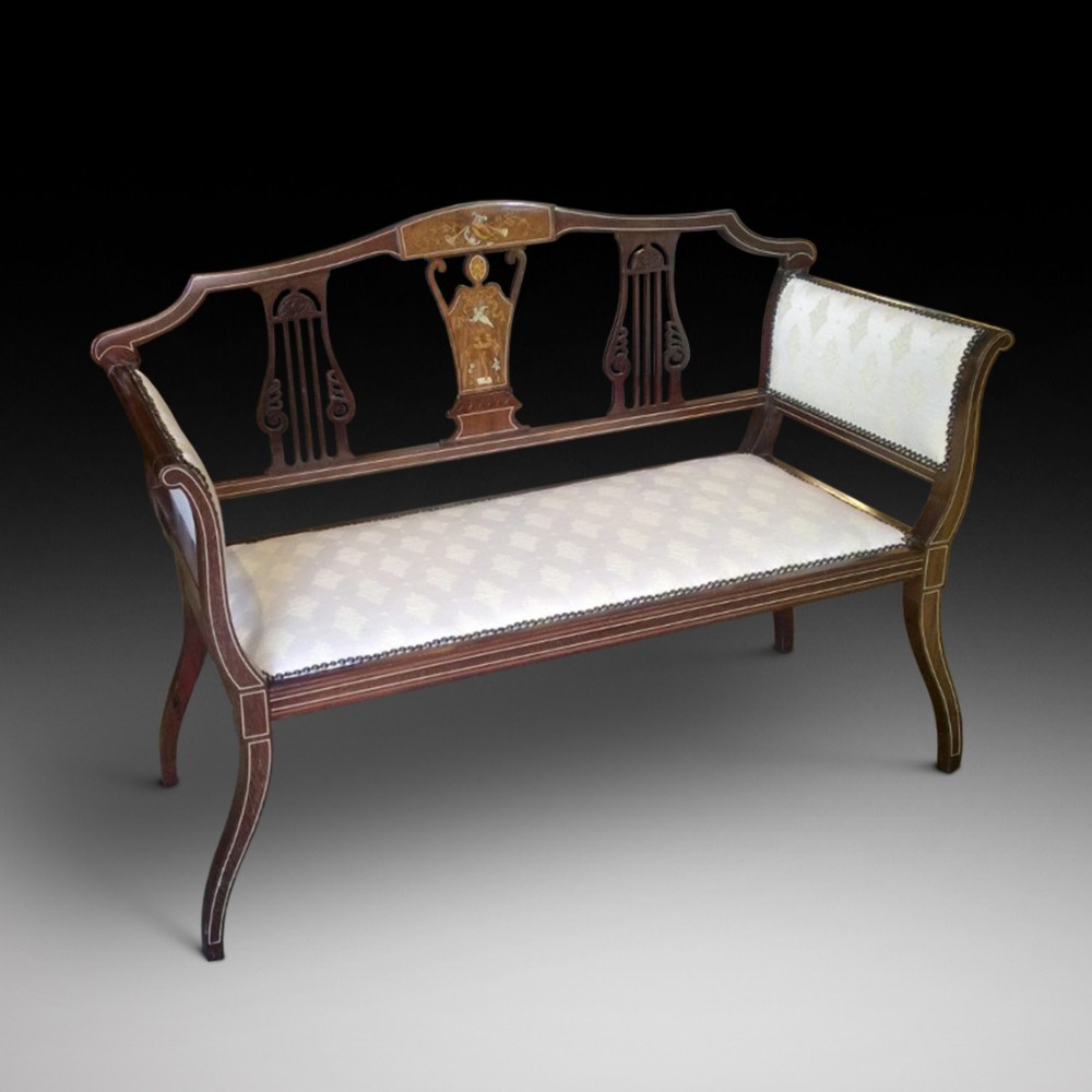 Edwardian inlaid mahogany small sofa