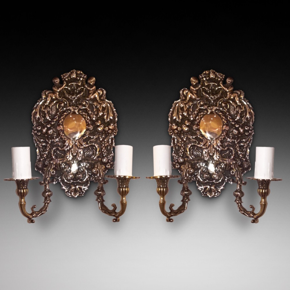 Pair of Brass Twin Branch Wall Lights