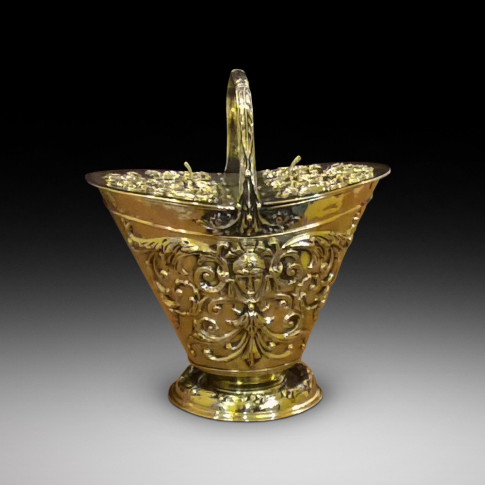 Victorian embossed brass coal bucket