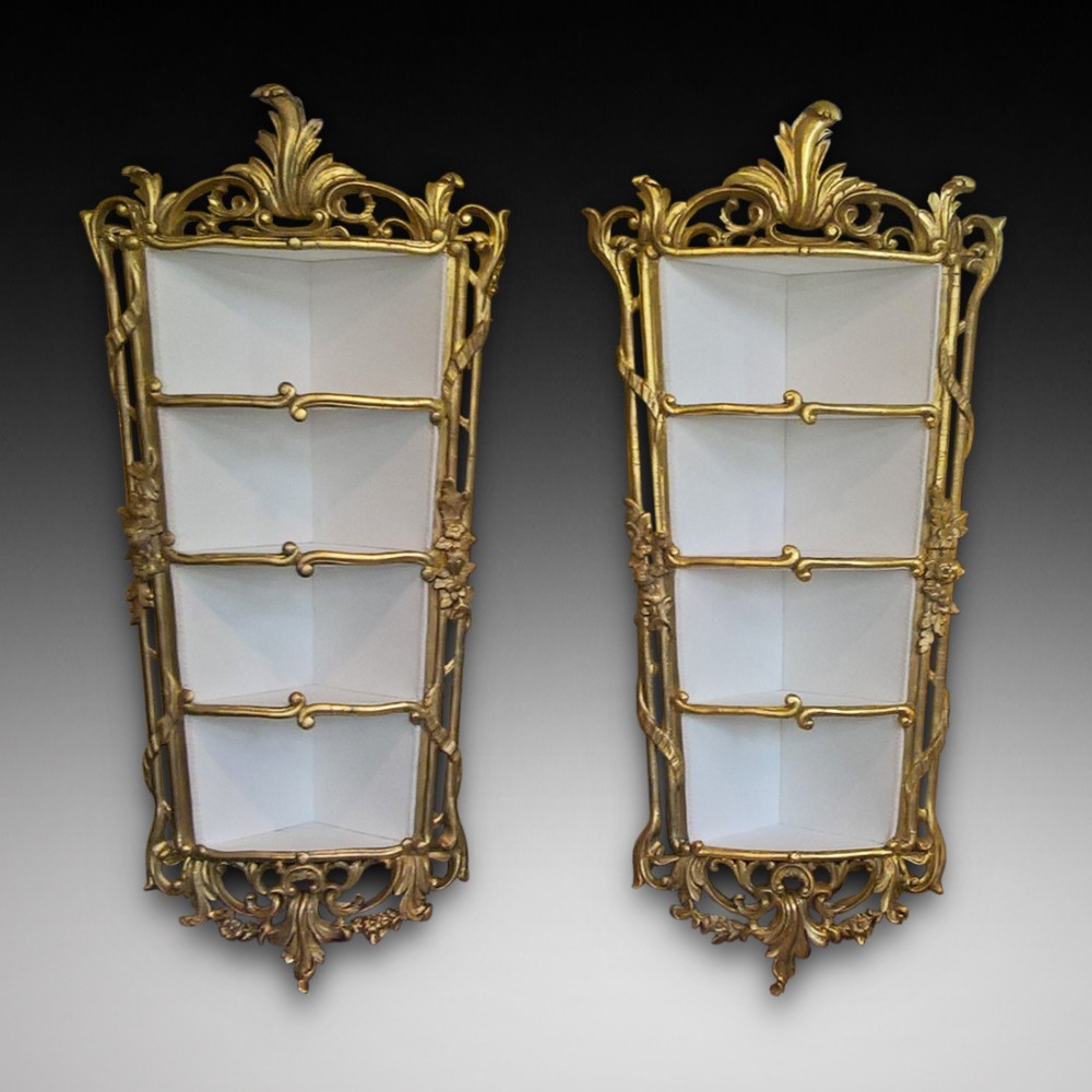 Pair of Victorian Carved Giltwood Corner Shelves