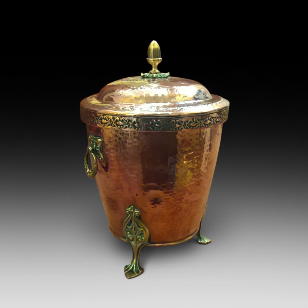 Arts and Crafts Beaten Copper and Brass Coal Bucket