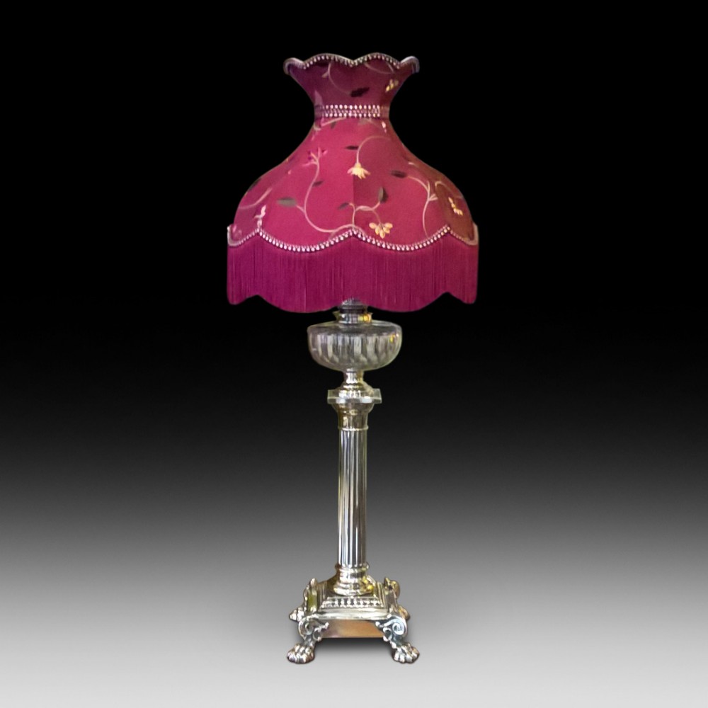 Victorian brass column oil lamp