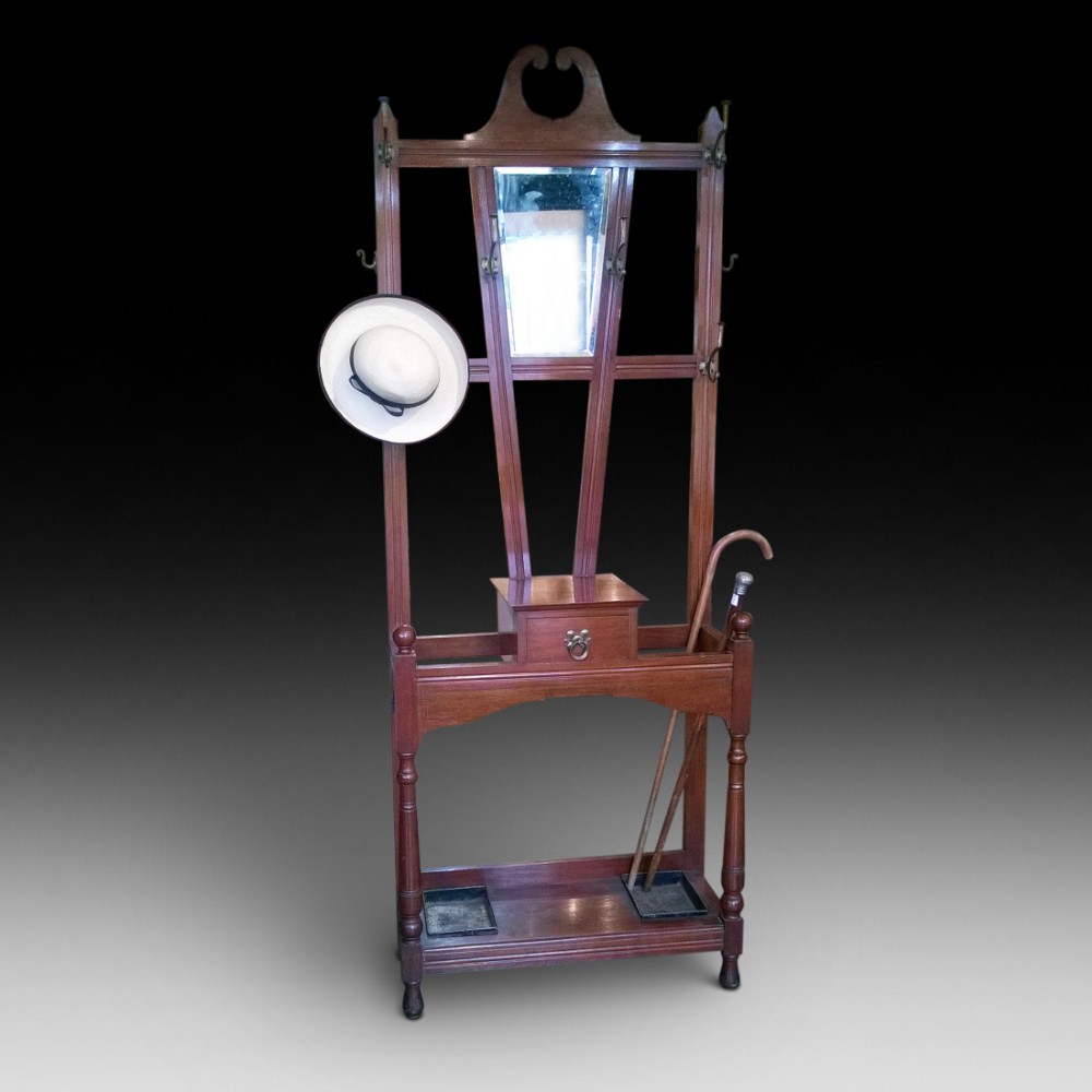 Edwardian Walnut Art Nouveau Hall Stand