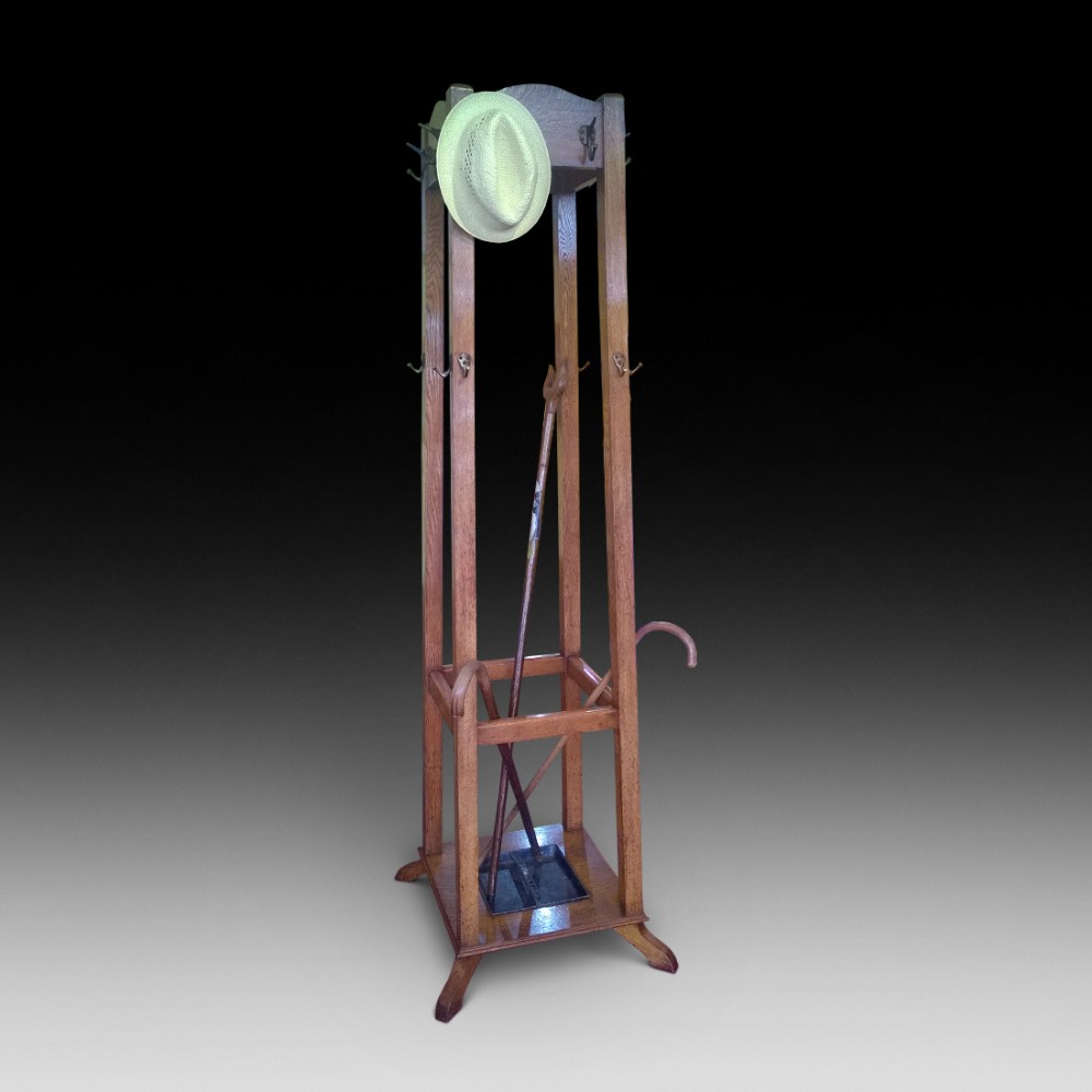 Arts and Crafts Blonde Oak Hall Stand