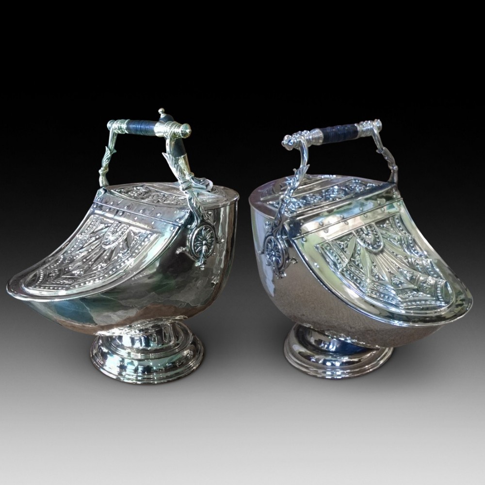 Pair of Victorian Pressed Brass Coal Dispensers