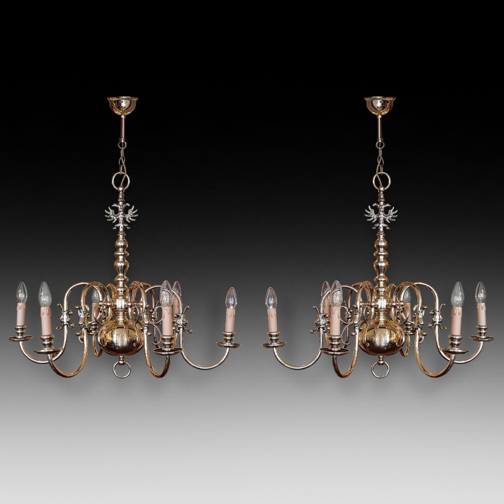 Pair of Flemish Brass Chandeliers 