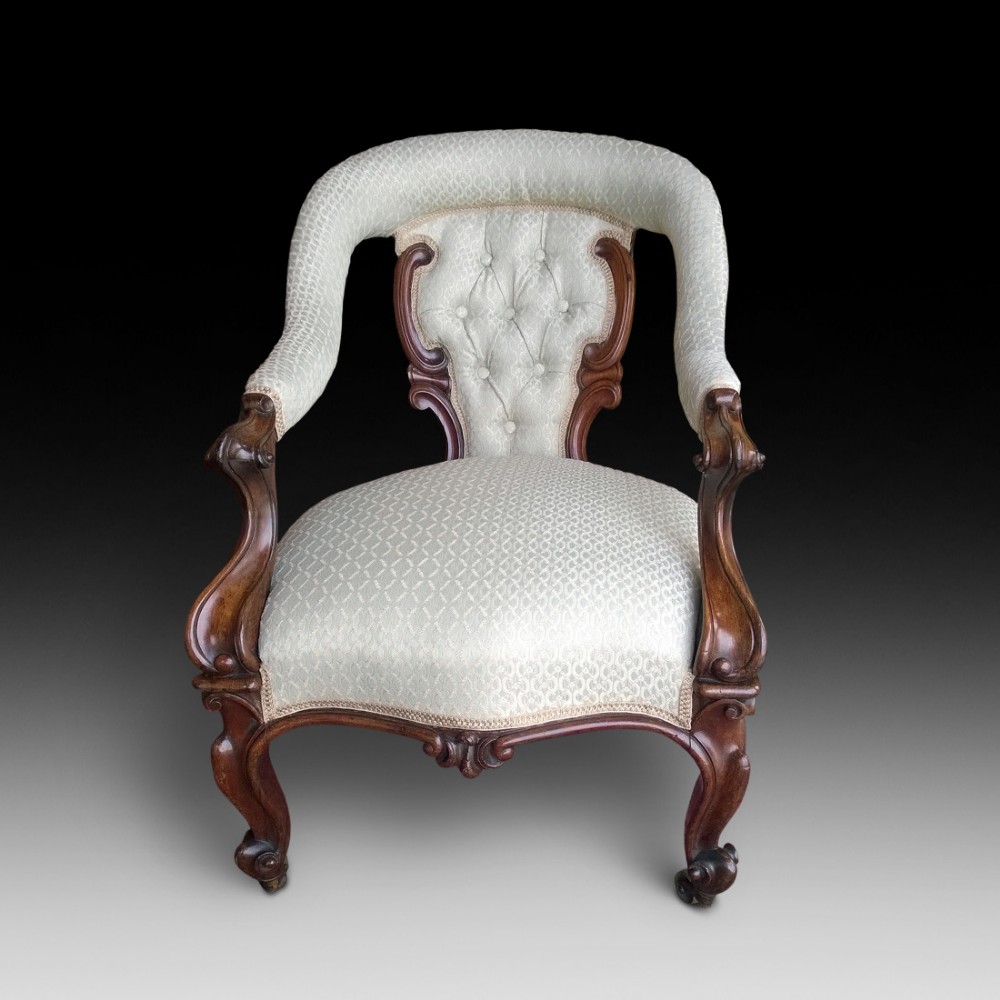 Victorian Carved Rosewood Open Arm Chair