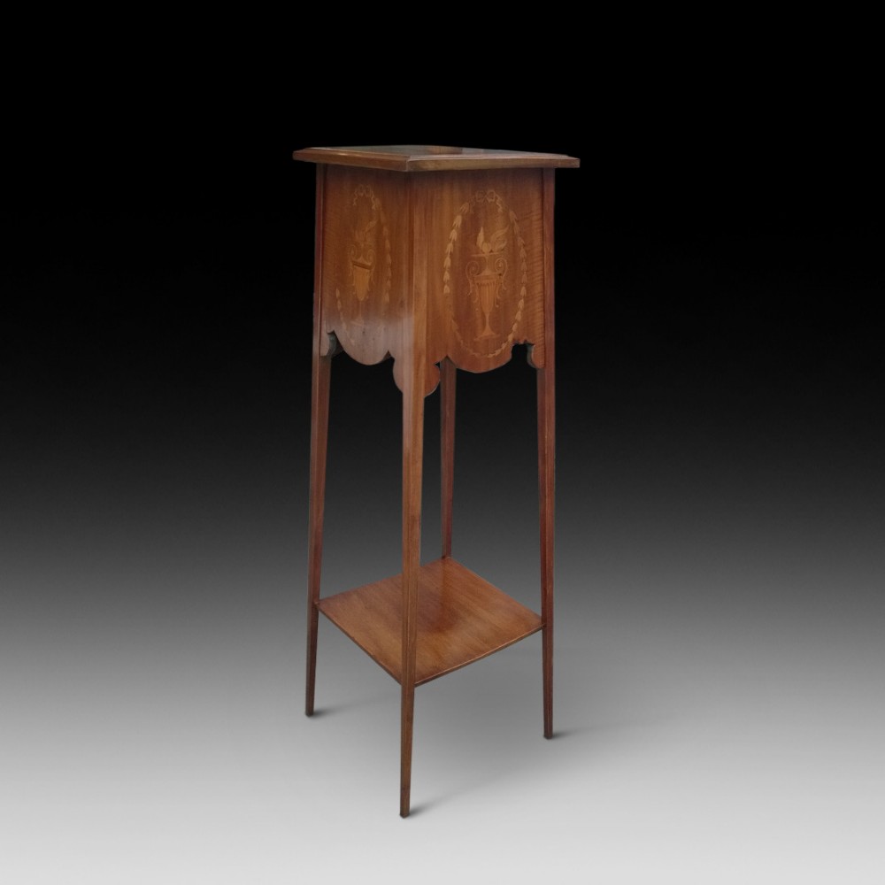 Edwardian Mahogany and Marquetry Inlaid Torchere